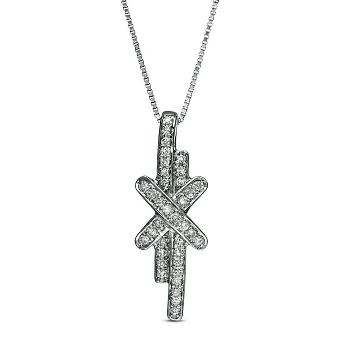 Necklaces Goldia 013 CT TW Natural Diamond Linear Double Row Bar X Pendant in 10K White Gold Necklaces Goldia 013 CT TW Natural Diamond Linear Double Row Bar X Pendant in 10K White Gold