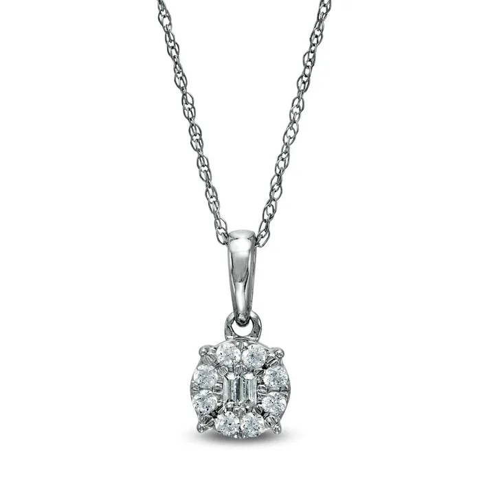 Necklaces Goldia 017 CT TW Baguette and Round Natural Diamond Frame Pendant in 10K White Gold Necklaces Goldia 017 CT TW Baguette and Round Natural Diamond Frame Pendant in 10K White Gold