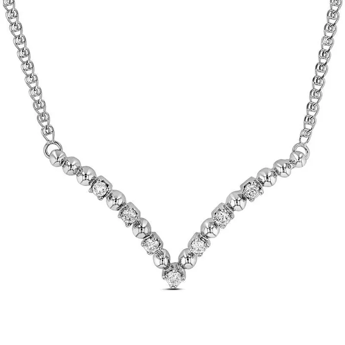 Necklaces Goldia 02 CT TW Natural Diamond and Beaded Alternating V Necklace in 14K White Gold 1731 Necklaces Goldia 02 CT TW Natural Diamond and Beaded Alternating V Necklace in 14K White Gold 1731