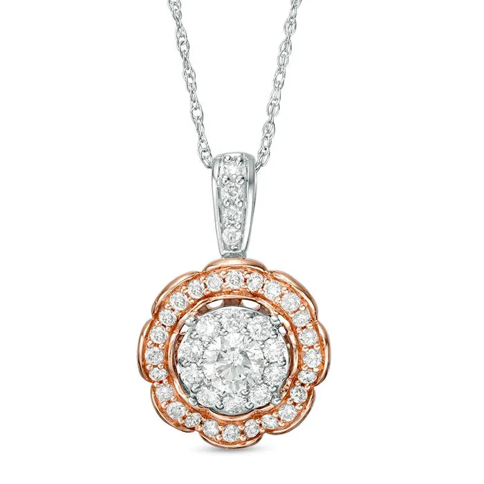 Necklaces Goldia 05 CT TW Natural Diamond Flower Frame Pendant in 14K TwoTone Gold Necklaces Goldia 05 CT TW Natural Diamond Flower Frame Pendant in 14K TwoTone Gold