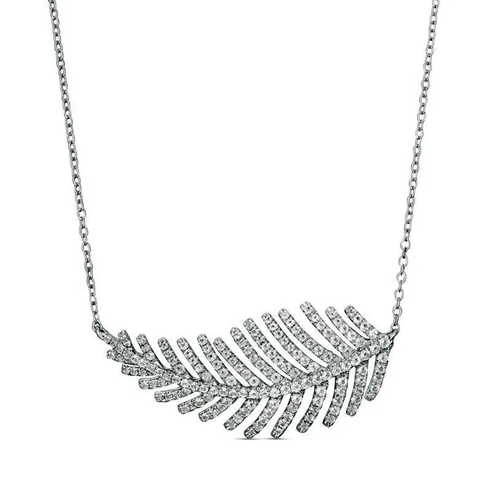 Necklaces Goldia 1 CT TW Natural Diamond Feather Necklace in 14K White Gold Necklaces Goldia 1 CT TW Natural Diamond Feather Necklace in 14K White Gold