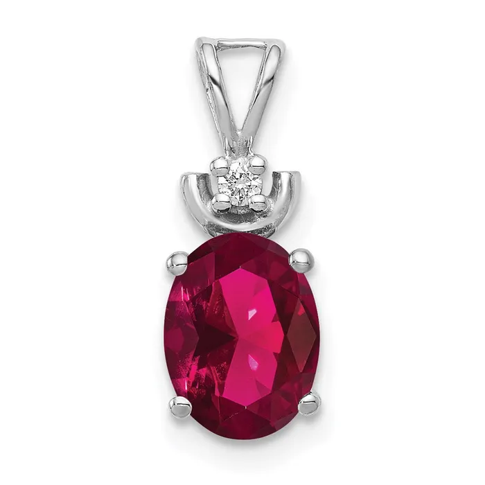 Necklaces Goldia 14k White Gold 8x6mm Oval Created Ruby Natural Diamond Pendant Necklaces Goldia 14k White Gold 8x6mm Oval Created Ruby Natural Diamond Pendant