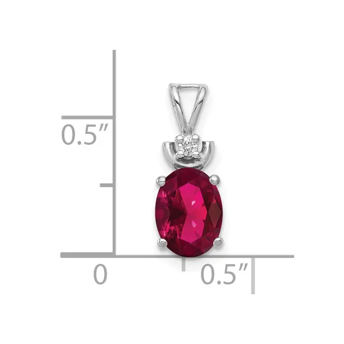 Necklaces Goldia 14k White Gold 8x6mm Oval Created Ruby Natural Diamond Pendant