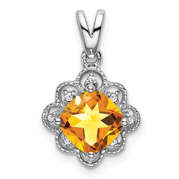 Necklaces Goldia 14k White Gold Citrine and Real Diamond Scalloped Pendant