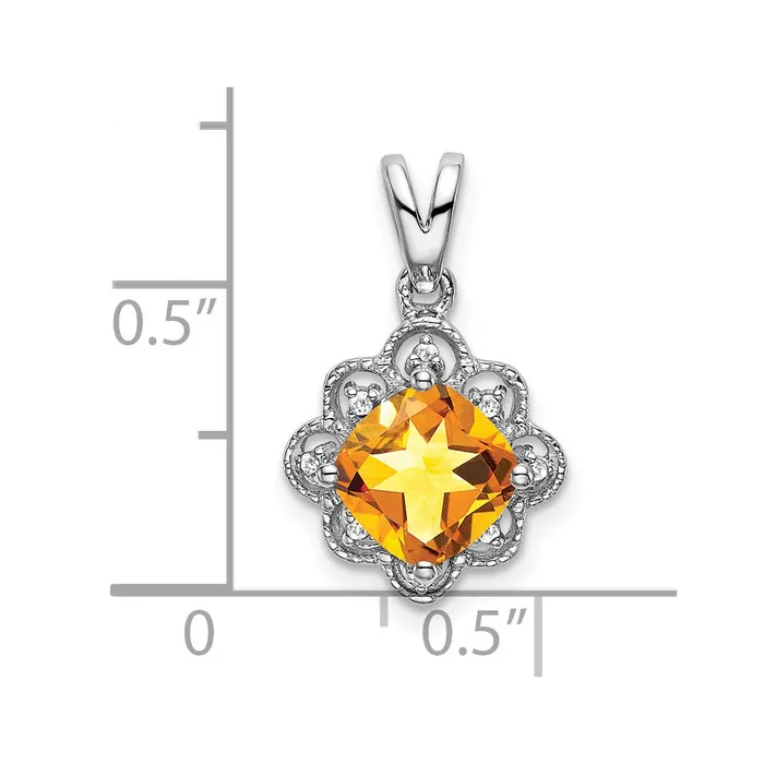 Necklaces Goldia 14k White Gold Citrine and Real Diamond Scalloped Pendant