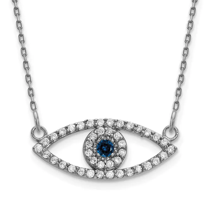 Necklaces Goldia 14k White Gold Small Real Diamond and Sapphire Evil Eye Necklace Necklaces Goldia 14k White Gold Small Real Diamond and Sapphire Evil Eye Necklace