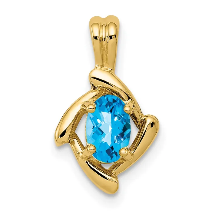 Necklaces Goldia 14K Yellow Gold 6x4mm Oval Blue Topaz Checker Pendant