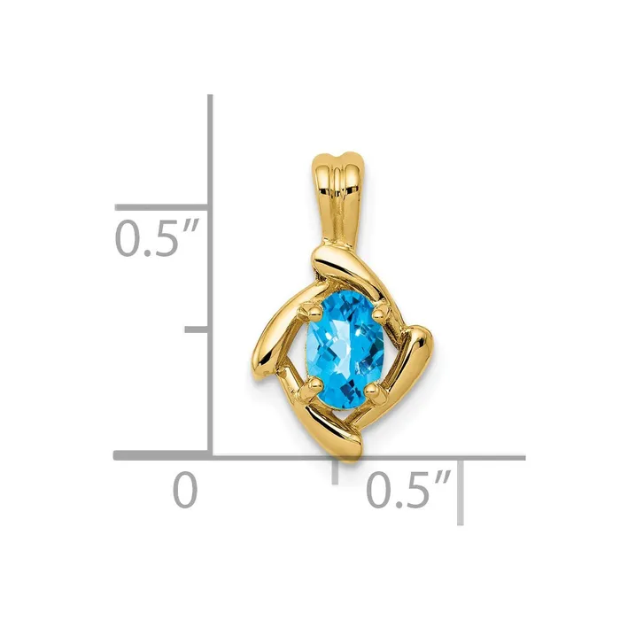 Necklaces Goldia 14K Yellow Gold 6x4mm Oval Blue Topaz Checker Pendant