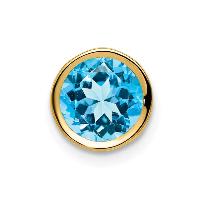 Necklaces Goldia 14K Yellow Gold 7mm Blue Topaz Checker bezel pendant