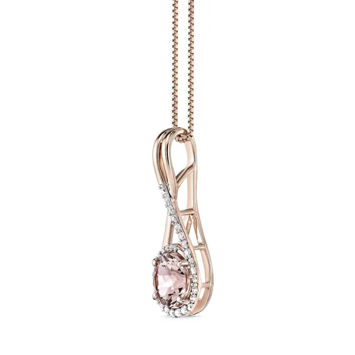 Necklaces Goldia 70mm Morganite and 017 CT TW Natural Diamond Loop Frame Twisted Teardrop Pendant in 10K Rose Gold Necklaces Goldia 70mm Morganite and 017 CT TW Natural Diamond Loop Frame Twisted Teardrop Pendant in 10K Rose Gold