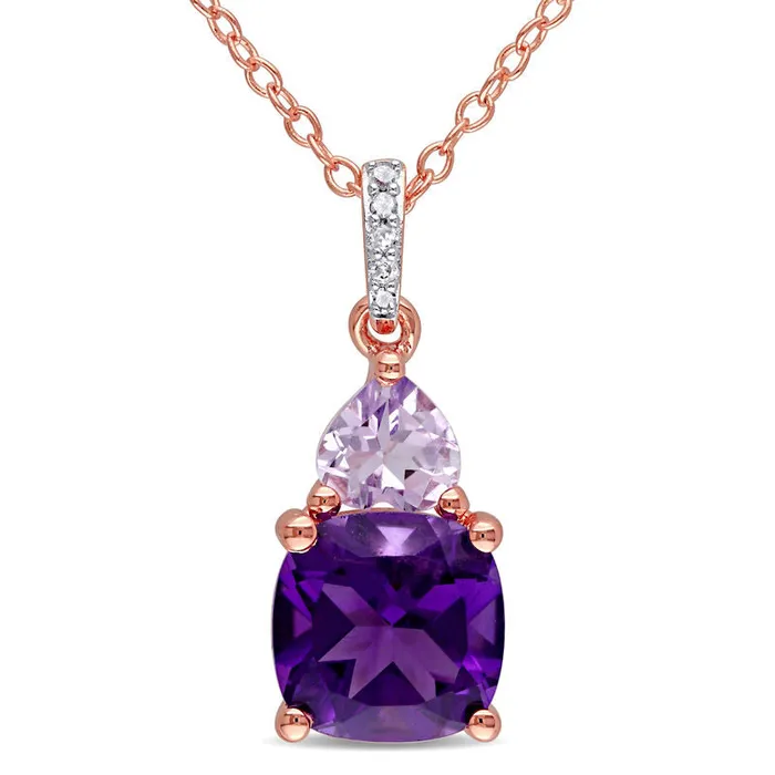 Necklaces Goldia Amethyst and Natural Diamond Accent Pendant in Sterling Silver with Rose Rhodium Necklaces Goldia Amethyst and Natural Diamond Accent Pendant in Sterling Silver with Rose Rhodium