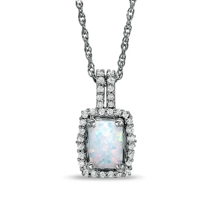 Necklaces Goldia CushionCut LabCreated Opal and White Topaz Framed Pendant in Sterling Silver Necklaces Goldia CushionCut LabCreated Opal and White Topaz Framed Pendant in Sterling Silver