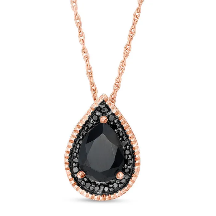 Necklaces Goldia LabCreated Black Sapphire and 01 CT TW Enhanced Black Diamond Pendant in Sterling Silver with 14K Rose Gold Plate Necklaces Goldia LabCreated Black Sapphire and 01 CT TW Enhanced Black Diamond Pendant in Sterling Silver with 14K Rose Gold Plate