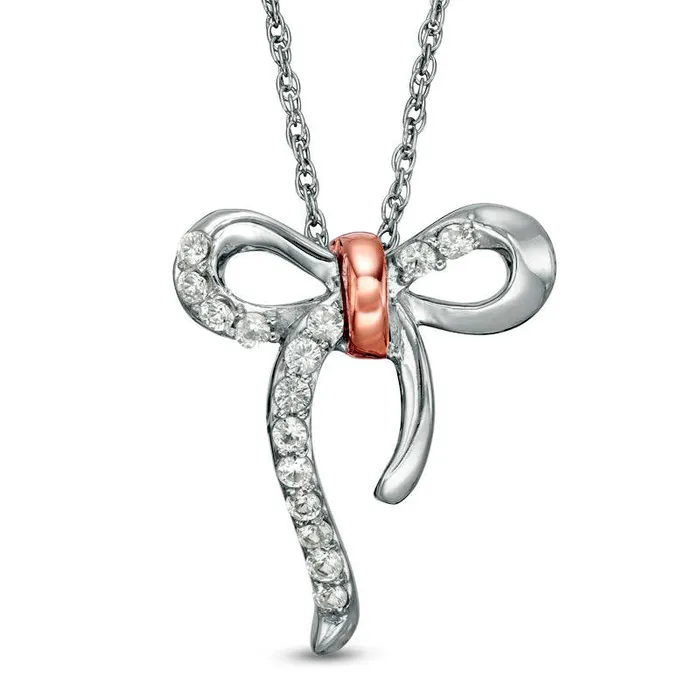 Necklaces Goldia LabCreated White Sapphire Bow Necklace in Sterling Silver and 10K Rose Gold Necklaces Goldia LabCreated White Sapphire Bow Necklace in Sterling Silver and 10K Rose Gold
