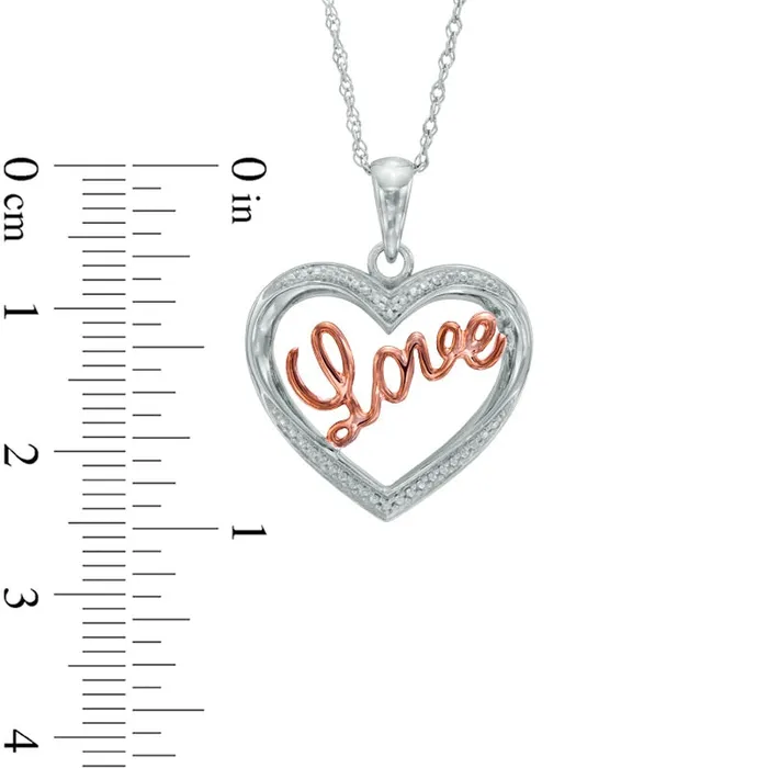 Necklaces Goldia Natural Diamond Accent Heart with Cursive Love Pendant in Sterling Silver and 10K Rose Gold Plate Necklaces Goldia Natural Diamond Accent Heart with Cursive Love Pendant in Sterling Silver and 10K Rose Gold Plate