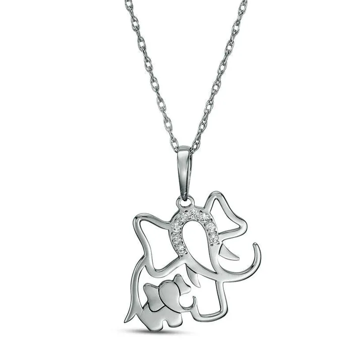Necklaces Goldia Natural Diamond Accent LaserCut Elephant and Calf Pendant in 10K White Gold Necklaces Goldia Natural Diamond Accent LaserCut Elephant and Calf Pendant in 10K White Gold