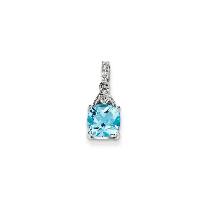 Necklaces Goldia Sterling Silver Rhodium Plated Diamond Sky Blue Topaz Cushion Pendant Necklaces Goldia Sterling Silver Rhodium Plated Diamond Sky Blue Topaz Cushion Pendant