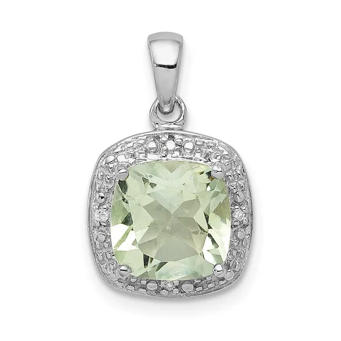 Necklaces Goldia Sterling Silver Rhodium Plated Green Quartz and Diamond Pendant Necklaces Goldia Sterling Silver Rhodium Plated Green Quartz and Diamond Pendant