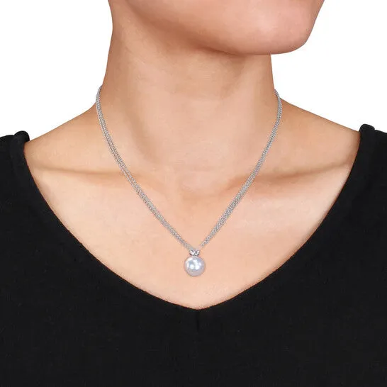 Necklaces JMS always Original AMOUR 1112mm Cultured Freshwater Pearl and 58 CT TGW White Topaz Pendant with Chain In Sterling Silver Necklaces JMS always Original AMOUR 1112mm Cultured Freshwater Pearl and 58 CT TGW White Topaz Pendant with Chain In Sterling Silver