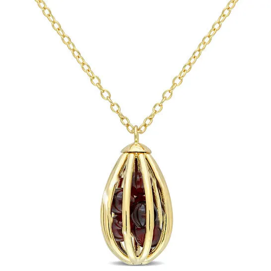 Necklaces JMS always Original AMOUR 3 58 CT TGW Garnet Cage Pendant with Chain In Yellow Plated Sterling Silver Necklaces JMS always Original AMOUR 3 58 CT TGW Garnet Cage Pendant with Chain In Yellow Plated Sterling Silver