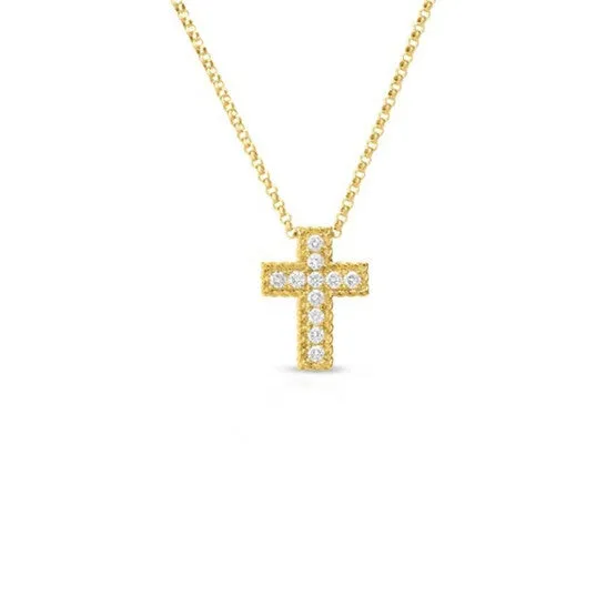 Necklaces JMS always Original Roberto Coin Yellow Gold Small Diamond Cross Pendant Necklace Necklaces JMS always Original Roberto Coin Yellow Gold Small Diamond Cross Pendant Necklace