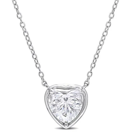 Necklaces Original AMOUR 2 CT TGW Created Moissanite Halo Heart Pendant with Chain In Sterling Silver JMS always Necklaces Original AMOUR 2 CT TGW Created Moissanite Halo Heart Pendant with Chain In Sterling Silver JMS always