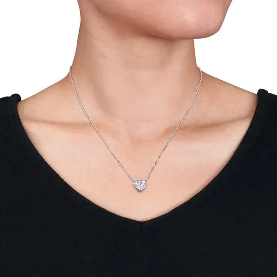 Necklaces Original AMOUR 2 CT TGW Created Moissanite Halo Heart Pendant with Chain In Sterling Silver JMS always Necklaces Original AMOUR 2 CT TGW Created Moissanite Halo Heart Pendant with Chain In Sterling Silver JMS always