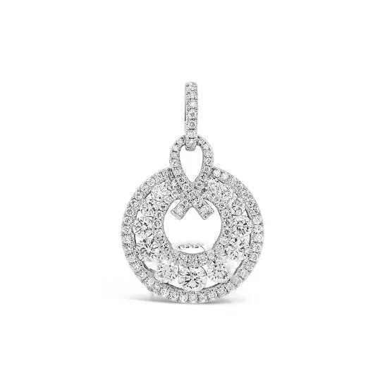 Necklaces Original Tresorra 18K White Gold Round Double Halo Diamond Pendant Necklace JMS always Necklaces Original Tresorra 18K White Gold Round Double Halo Diamond Pendant Necklace JMS always