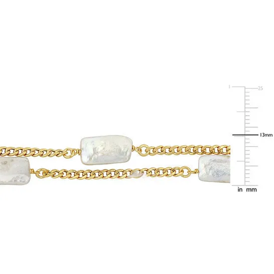 Original Amour 10x155mm Cultured Freshwater Rectangular Pearl Double Row Bracelet with Curb Chain in Yellow Plated Sterling Silver JMS always Bracelets Original Amour 10x155mm Cultured Freshwater Rectangular Pearl Double Row Bracelet with Curb Chain in Yellow Plated Sterling Silver JMS always Bracelets