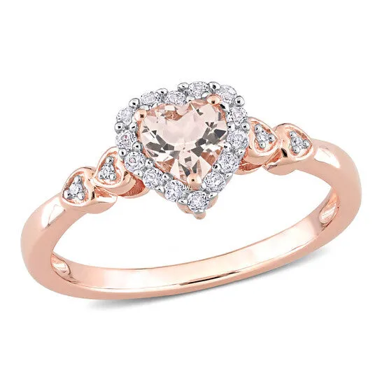 Original Amour 58 CT TGW Morganite White Topaz and Diamond Accent Heart Ring in Rose Plated Sterling Silver JMS always Rings Original Amour 58 CT TGW Morganite White Topaz and Diamond Accent Heart Ring in Rose Plated Sterling Silver JMS always Rings