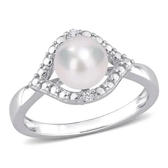 Original Amour 775mm Freshwater Cultured Pearl and Created White Sapphire Halo Ring in Sterling Silver JMS always Rings Original Amour 775mm Freshwater Cultured Pearl and Created White Sapphire Halo Ring in Sterling Silver JMS always Rings