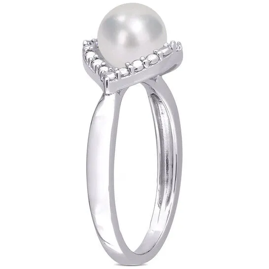 Original Amour 775mm Freshwater Cultured Pearl and Created White Sapphire Halo Ring in Sterling Silver JMS always Rings Original Amour 775mm Freshwater Cultured Pearl and Created White Sapphire Halo Ring in Sterling Silver JMS always Rings
