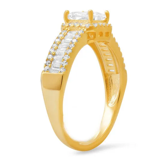Original Kylie Harper Gold Over Silver Princess Baguettecut CZ Halo Ring JMS always Rings Original Kylie Harper Gold Over Silver Princess Baguettecut CZ Halo Ring JMS always Rings