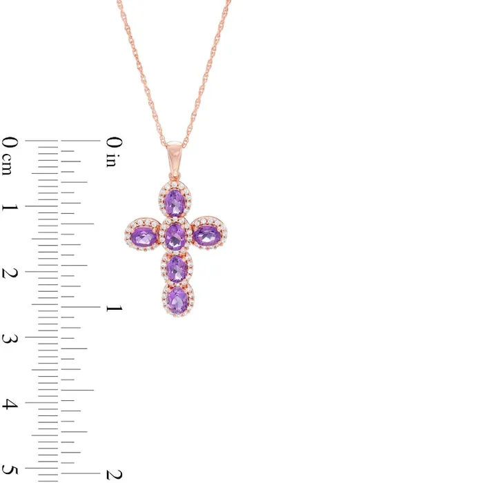 Oval Amethyst and 02 CT TW Natural Diamond Frame Cross Pendant in 10K Rose Gold Goldia Necklaces Oval Amethyst and 02 CT TW Natural Diamond Frame Cross Pendant in 10K Rose Gold Goldia Necklaces