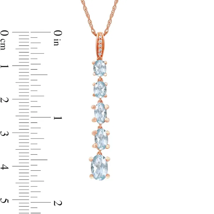 Oval Aquamarine and Natural Diamond Accent Graduated Linear Five Stone Drop Pendant in 10K Rose Gold Goldia Earrings Oval Aquamarine and Natural Diamond Accent Graduated Linear Five Stone Drop Pendant in 10K Rose Gold Goldia Earrings