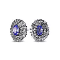 Oval Tanzanite and LabCreated White Sapphire Double Frame Stud Earrings in Sterling Silver Goldia Earrings Oval Tanzanite and LabCreated White Sapphire Double Frame Stud Earrings in Sterling Silver Goldia Earrings