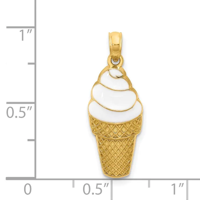 PreStyled Sets 14k Yellow Gold Enameled Vanilla Ice Cream Cone Pendant Goldia