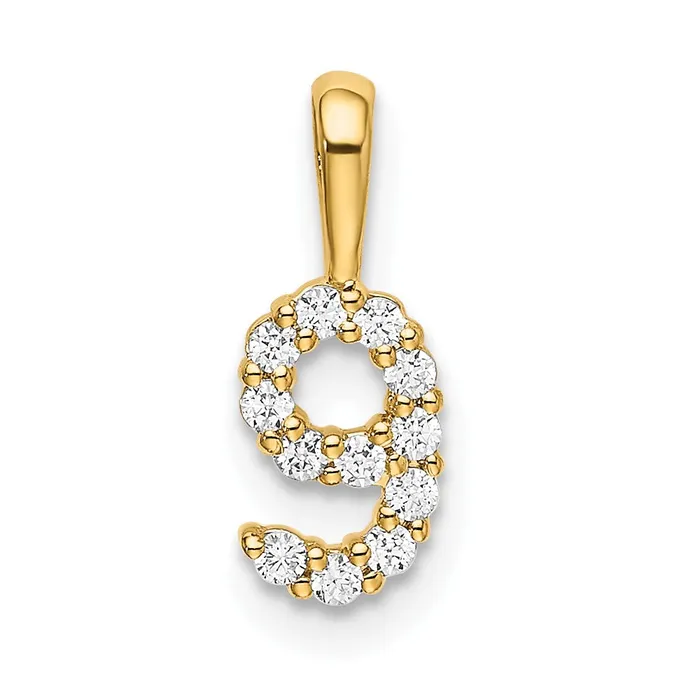 PreStyled Sets Goldia 14K Yellow Gold Real Diamond Number 9 Pendant