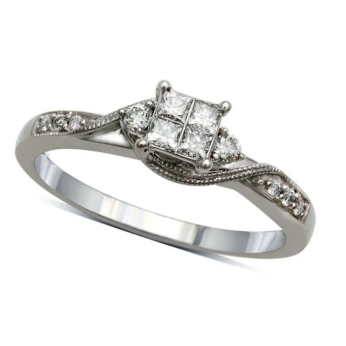 Previously Owned 033 CT TW PrincessCut Quad Natural Diamond Bridal Engagement Ring Set in Solid 10K White Gold Goldia Rings Previously Owned 033 CT TW PrincessCut Quad Natural Diamond Bridal Engagement Ring Set in Solid 10K White Gold Goldia Rings