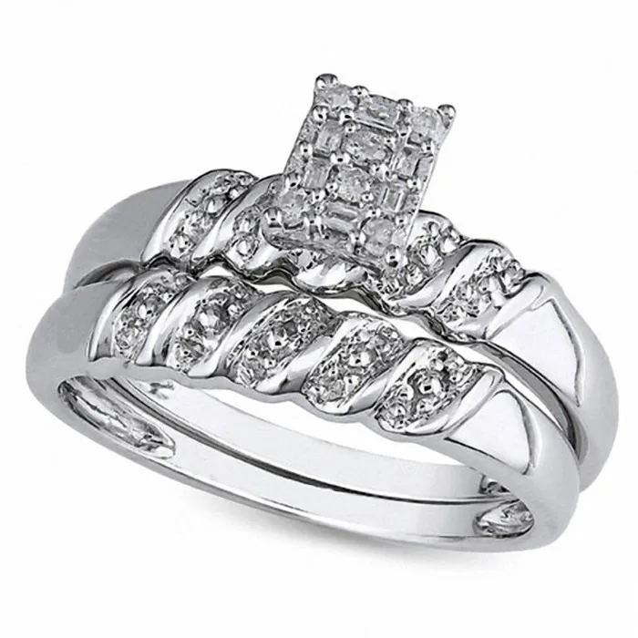 Rings 010 CT TW Natural Diamond Rectangular Cluster Bridal Engagement Ring Set in Sterling Silver Goldia Rings 010 CT TW Natural Diamond Rectangular Cluster Bridal Engagement Ring Set in Sterling Silver Goldia