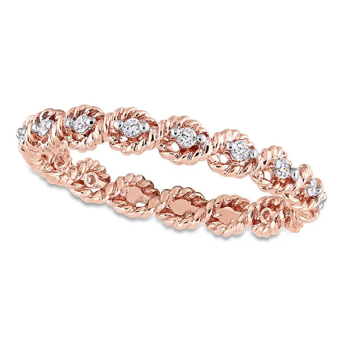 Rings 017 CT TW Natural Diamond Twist Rope Eternity Wedding Band in Solid 10K Rose Gold Goldia Rings 017 CT TW Natural Diamond Twist Rope Eternity Wedding Band in Solid 10K Rose Gold Goldia