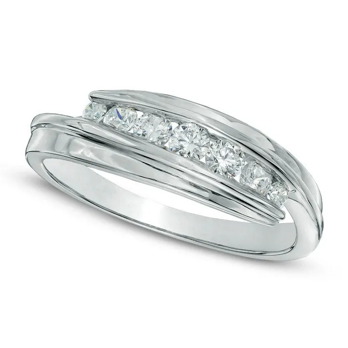 Rings 025 CT TW Natural Diamond Seven Stone Bypass Ring in Solid 10K White Gold Goldia Rings 025 CT TW Natural Diamond Seven Stone Bypass Ring in Solid 10K White Gold Goldia