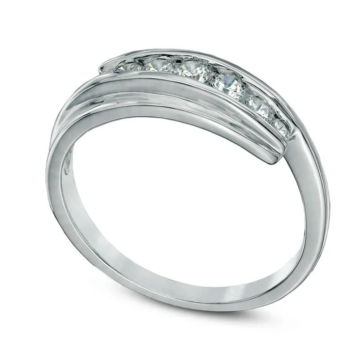 Rings 025 CT TW Natural Diamond Seven Stone Bypass Ring in Solid 10K White Gold Goldia Rings 025 CT TW Natural Diamond Seven Stone Bypass Ring in Solid 10K White Gold Goldia
