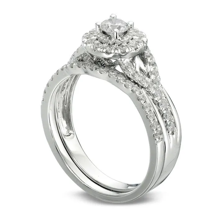 Rings 075 CT TW Natural Diamond Frame Split Shank Bridal Engagement Ring Set in Solid 14K White Gold Goldia Rings 075 CT TW Natural Diamond Frame Split Shank Bridal Engagement Ring Set in Solid 14K White Gold Goldia
