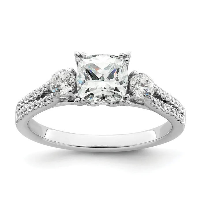 Rings 100ct CZ Solid Real 14k White Polish 3 Stone 1ct Cushion Eng Dia Ring Goldia Rings 100ct CZ Solid Real 14k White Polish 3 Stone 1ct Cushion Eng Dia Ring Goldia