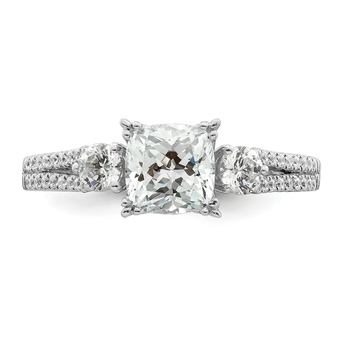 Rings 100ct CZ Solid Real 14k White Polish 3 Stone 1ct Cushion Eng Dia Ring Goldia