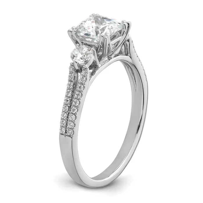 Rings 100ct CZ Solid Real 14k White Polish 3 Stone 1ct Cushion Eng Dia Ring Goldia