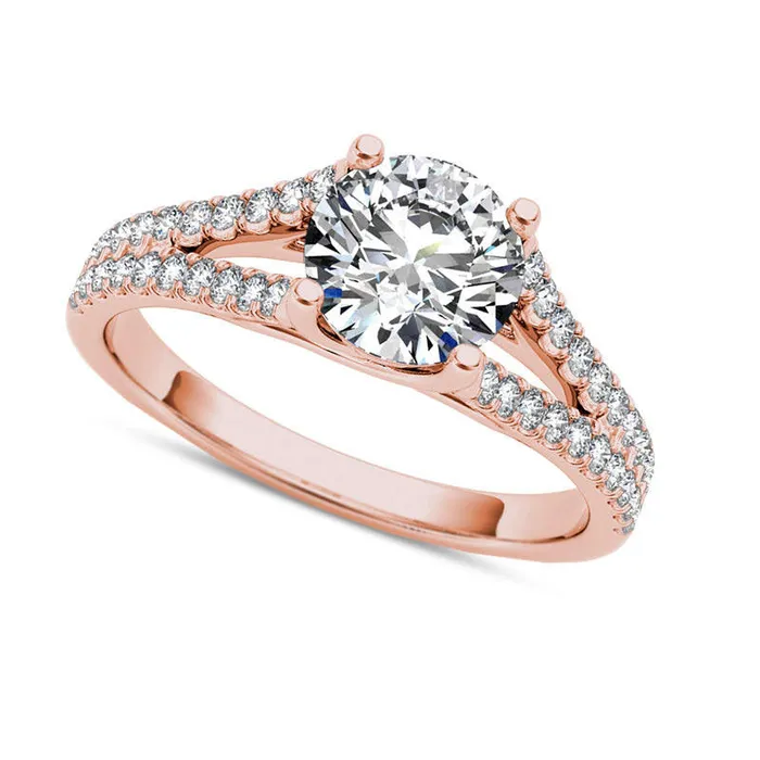 Rings 120 CT TW Natural Diamond Double Row Split Shank Engagement Ring in Solid 14K Rose Gold Goldia Rings 120 CT TW Natural Diamond Double Row Split Shank Engagement Ring in Solid 14K Rose Gold Goldia