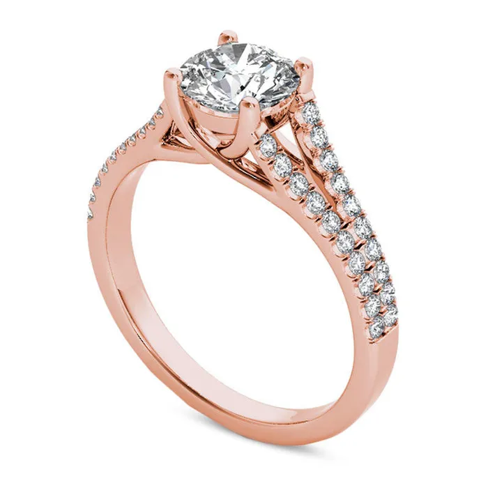 Rings 120 CT TW Natural Diamond Double Row Split Shank Engagement Ring in Solid 14K Rose Gold Goldia Rings 120 CT TW Natural Diamond Double Row Split Shank Engagement Ring in Solid 14K Rose Gold Goldia