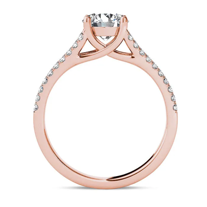 Rings 120 CT TW Natural Diamond Double Row Split Shank Engagement Ring in Solid 14K Rose Gold Goldia Rings 120 CT TW Natural Diamond Double Row Split Shank Engagement Ring in Solid 14K Rose Gold Goldia